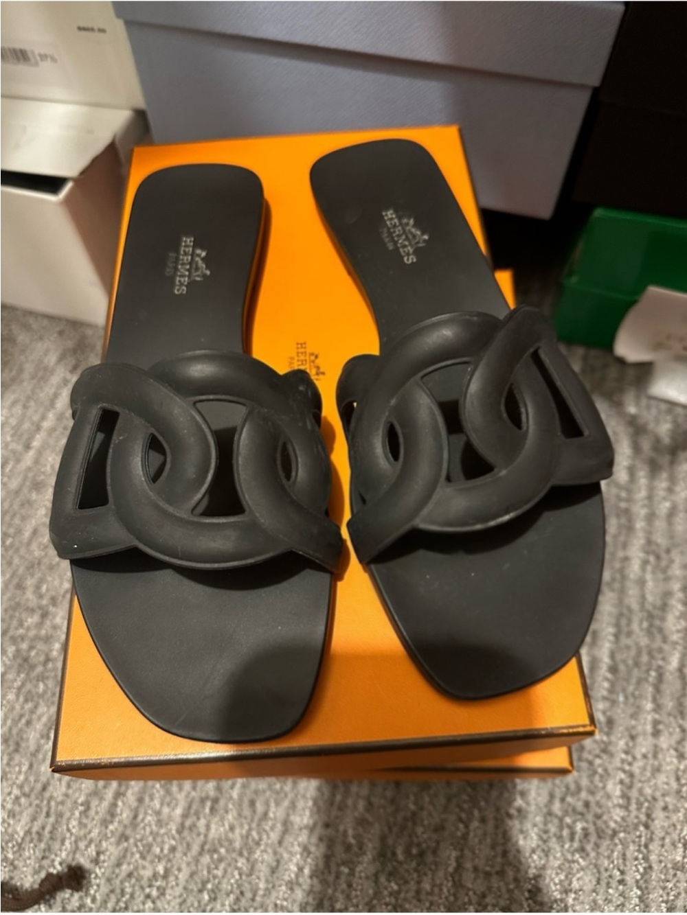 Hermes Black Women's Slide Sandals with Signature Cutout